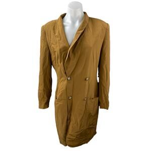 Hugo Buscati 100% Silk Brown Long Sleeve Double Blazer Dress Coat Jacket Size 10